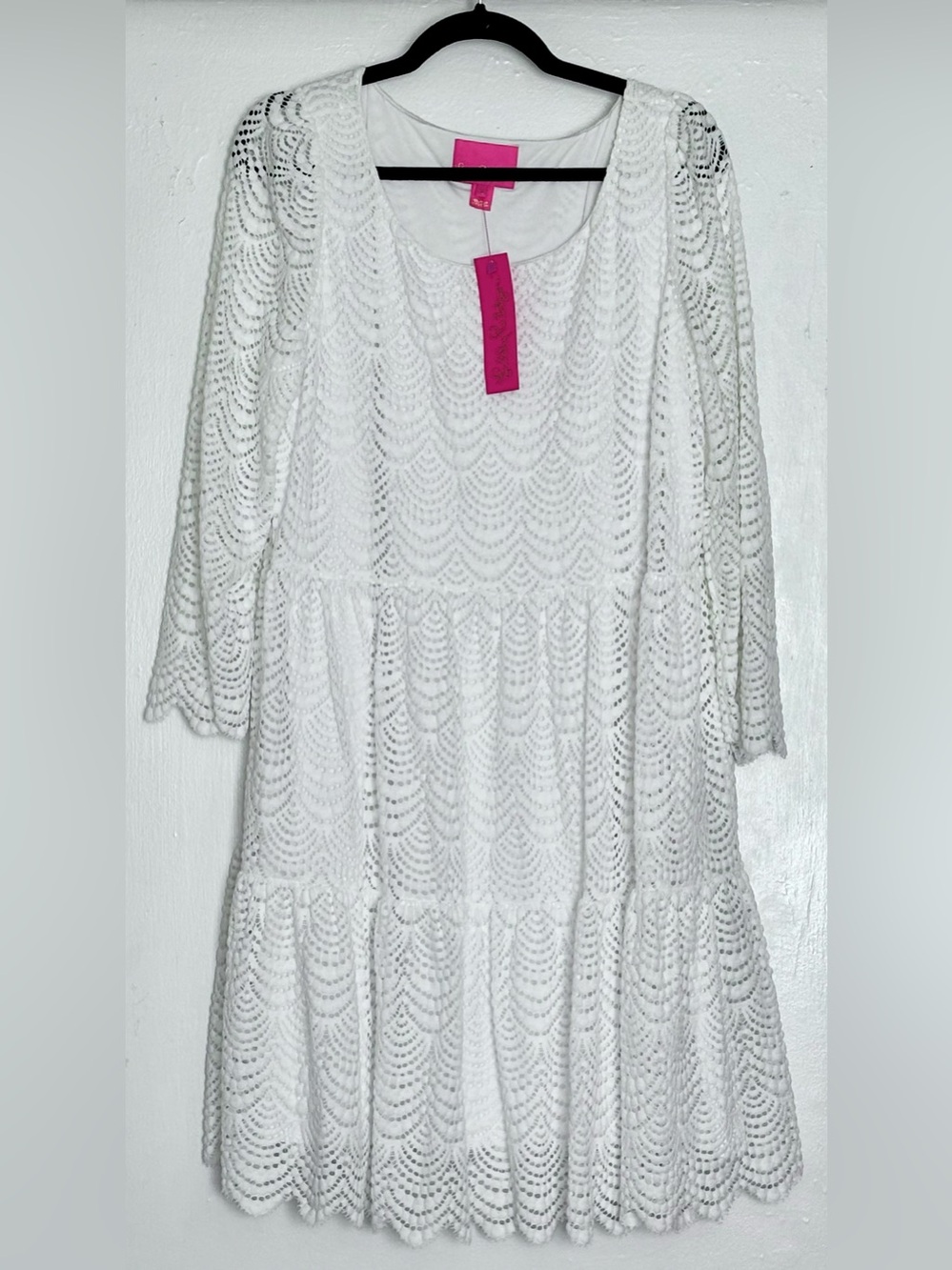 Lilly Pulitzer Geanna Dress Resort White Scalloped Shell Lace Size XL NWT